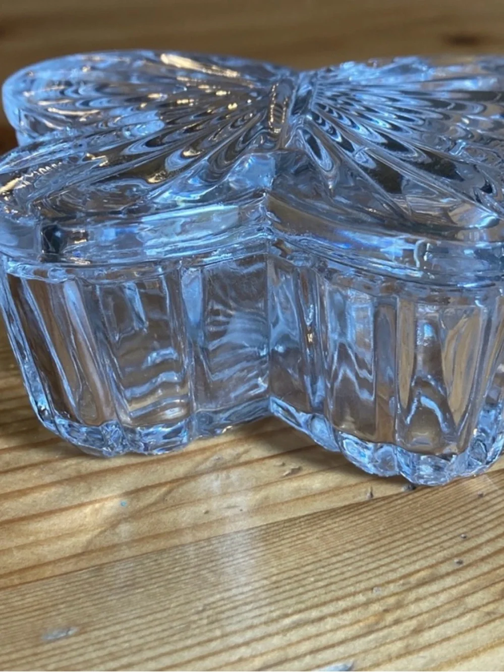 Vintage Lead Crystal Butterfly Jewelry Dish Clear Glass Organizer Trinket Box